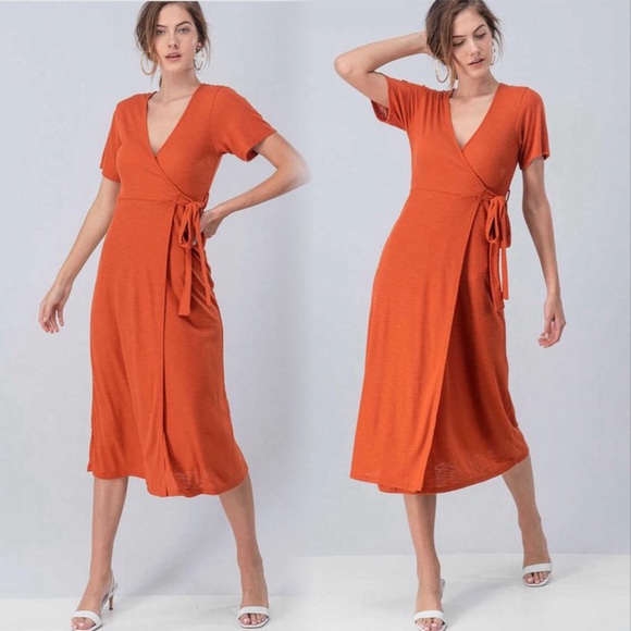 Wrap ribbed stretchy and soft midi dress medium - Picture 5 of 11